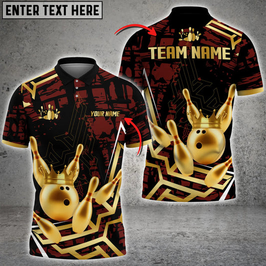 BlueJose Bowling And Pins Strike Warrior Golden Pattern Customized Name 3D Shirt (4 Colors)