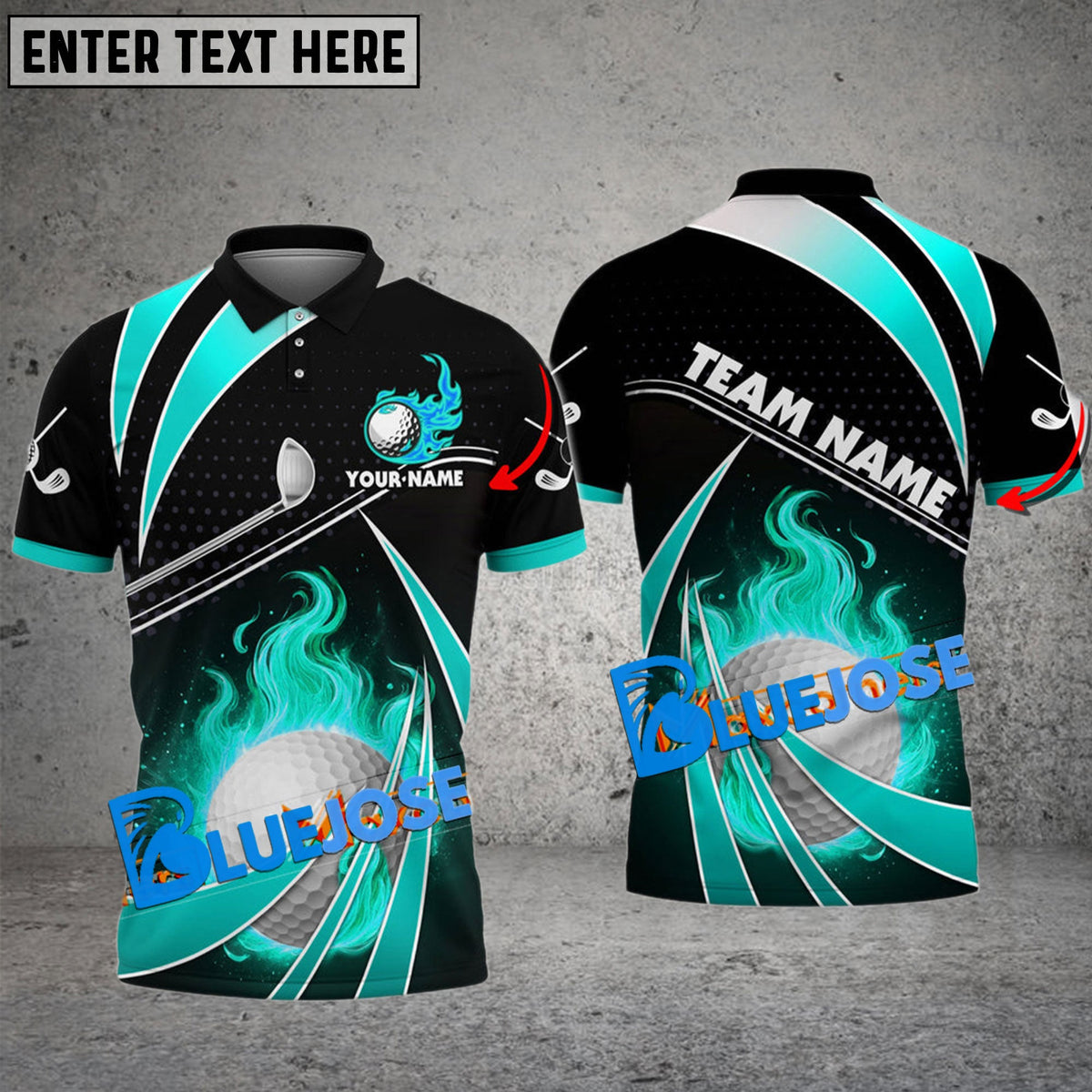 BlueJose Golf Fire Light Customized Name, Team Name 3D Shirts (6 Colors)