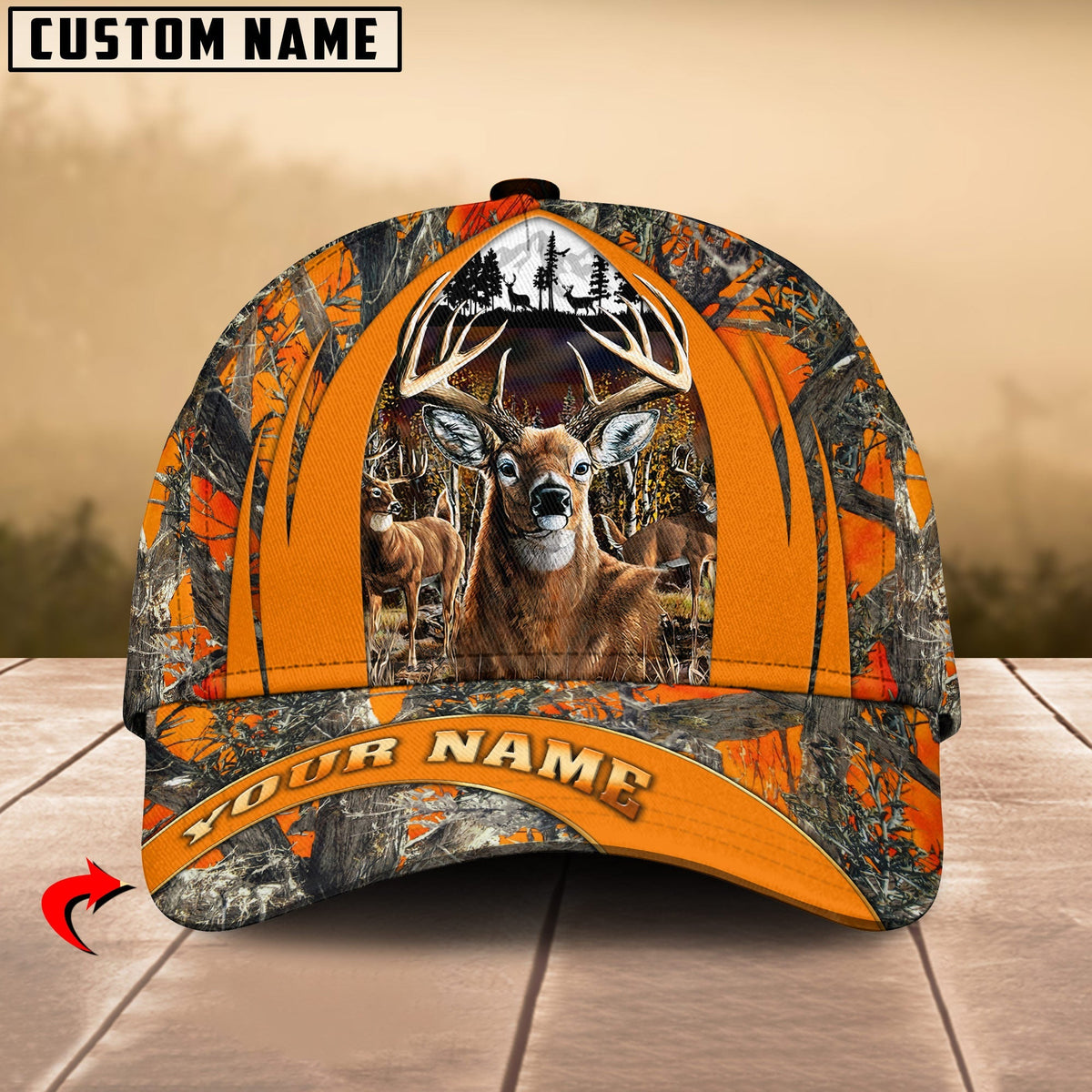 BlueJose Hunting Orange Camouflage Multioption Personalized Name 3D Cap (Deer, Moose, Elk, Boar, Bear)