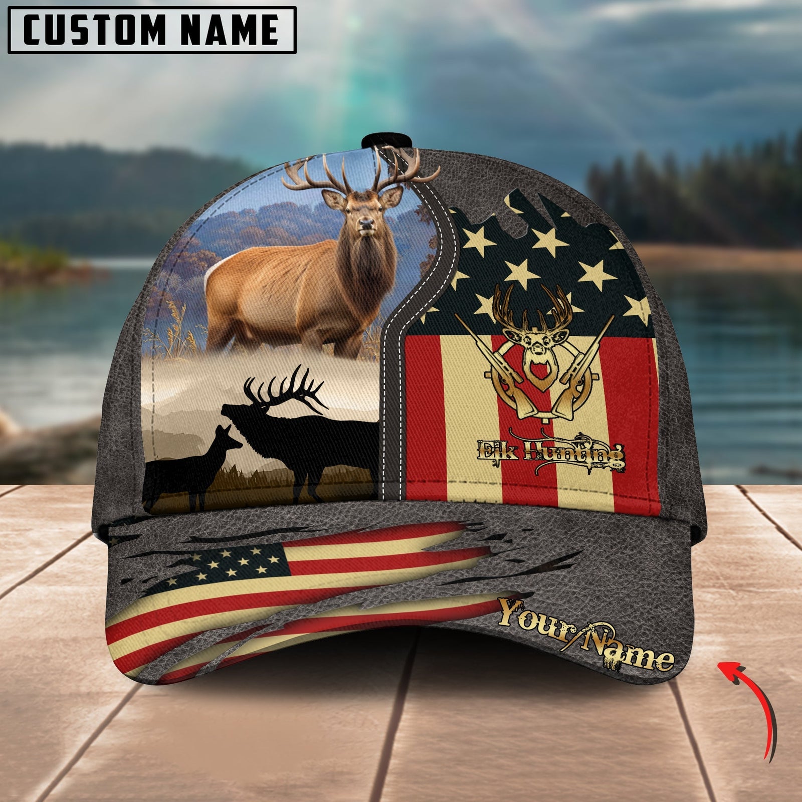 BlueJose Elk Hunting Leather Gray Leather Personalized Cap ( 2 Colors )
