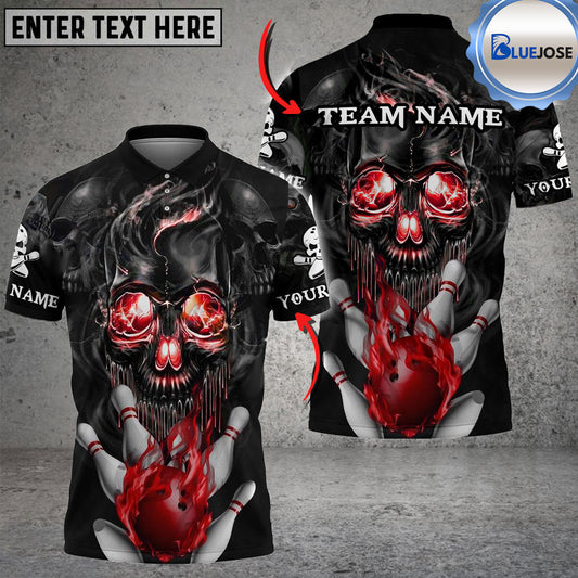 BlueJose Skull Flame Bowling Personalized Name, Team Name 3D Shirt (4 Colors)