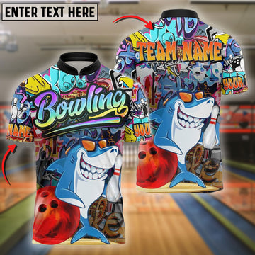 BlueJoses Bowling Graffiti-Style Shark Customized Name, Team Name 3D Shirt