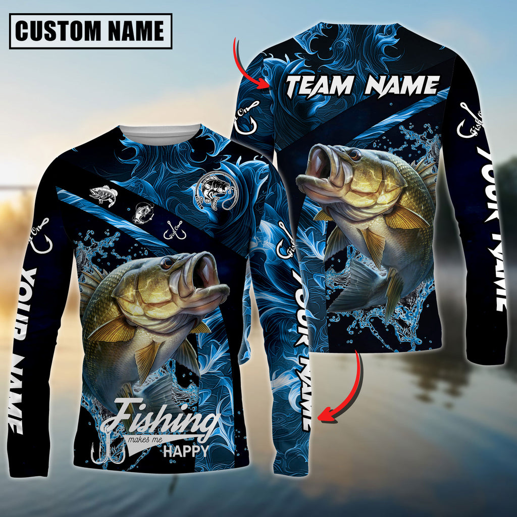Bluejose Bass Fishing Blue Smoke Custom Name &amp; Team Name 3D Shirts