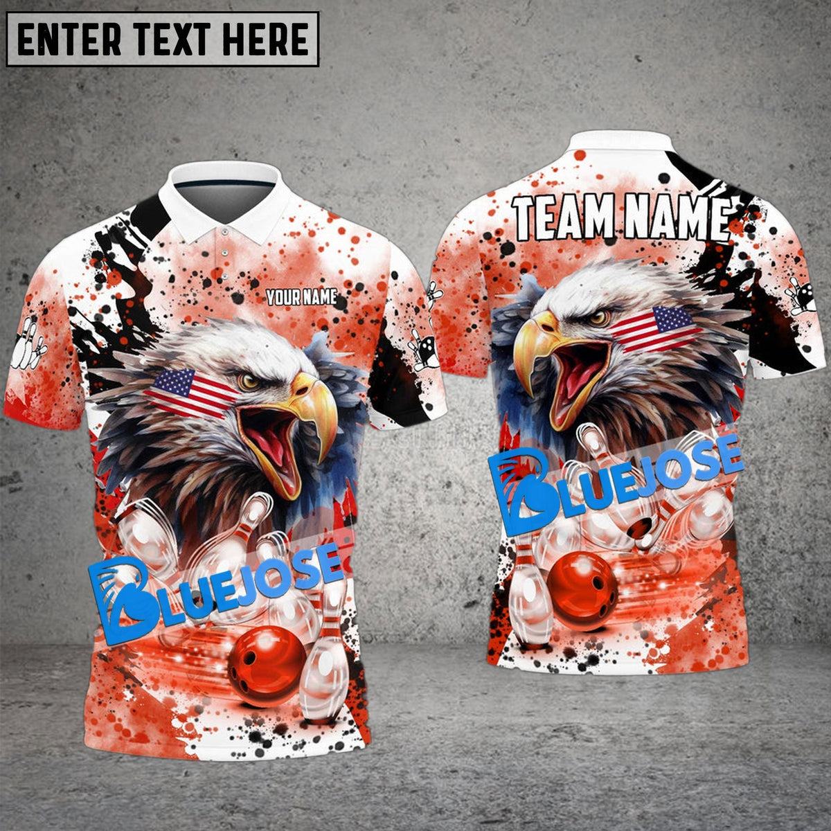 BlueJose Bowling And Pins Eagle American Flag Paint Pattern Customized Name Shirt (4 Colors)