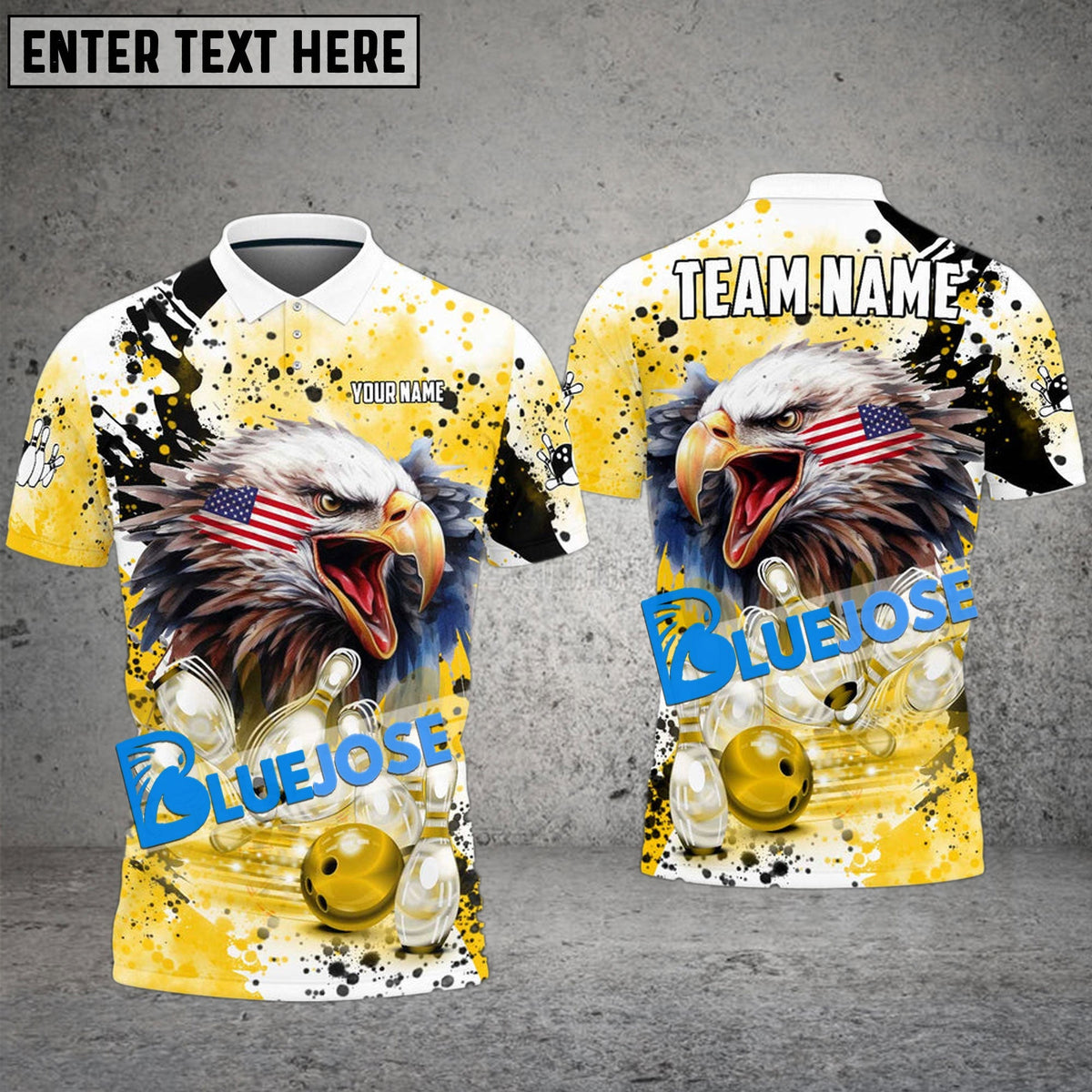 BlueJose Bowling And Pins Eagle American Flag Paint Pattern Customized Name Shirt (4 Colors)