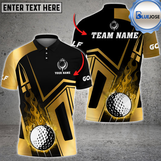 BlueJose Golf Ball Fire Flame Customized Name, Team Name 3D Shirts ( 6 Colors)