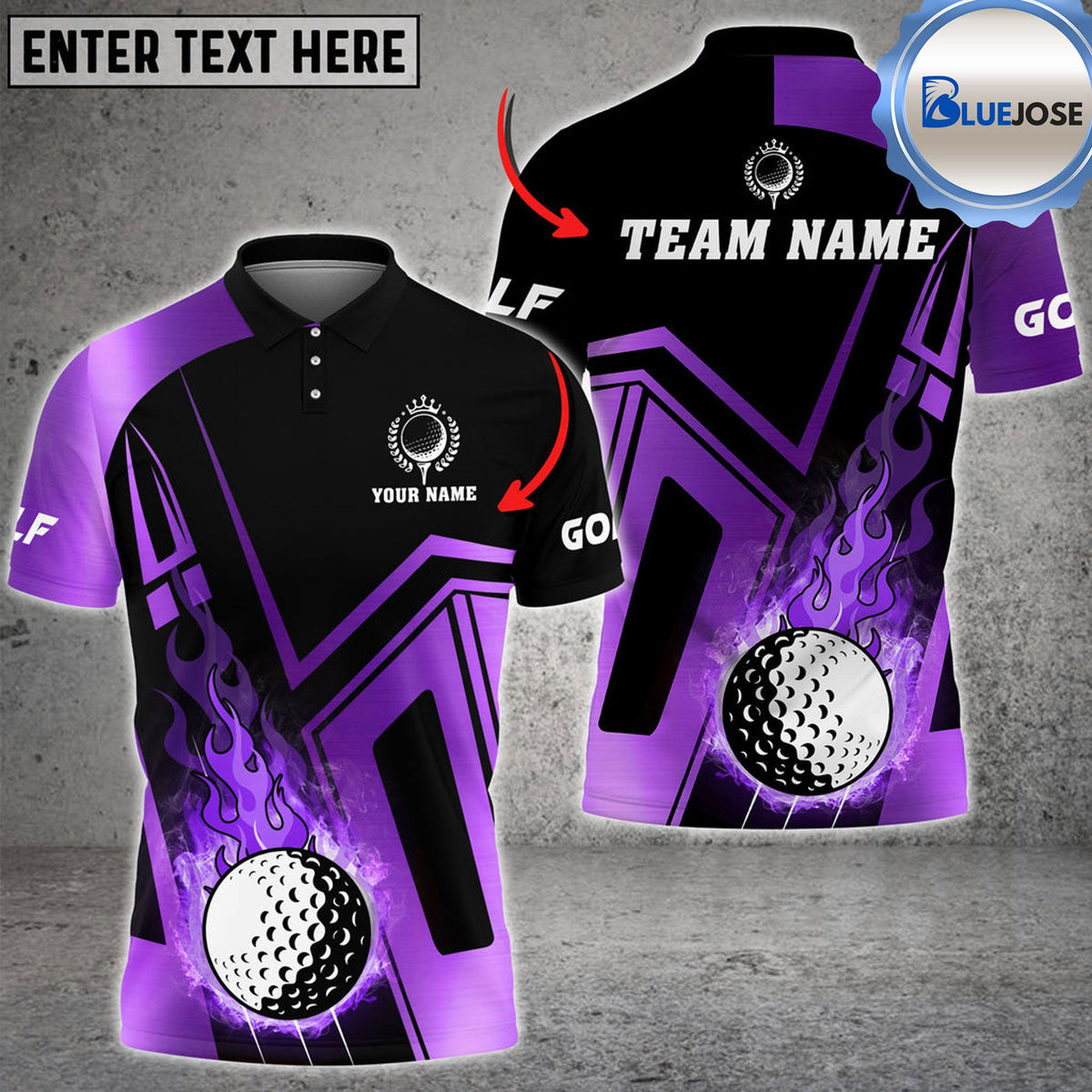 BlueJose Golf Ball Fire Flame Customized Name, Team Name 3D Shirts ( 6 Colors)