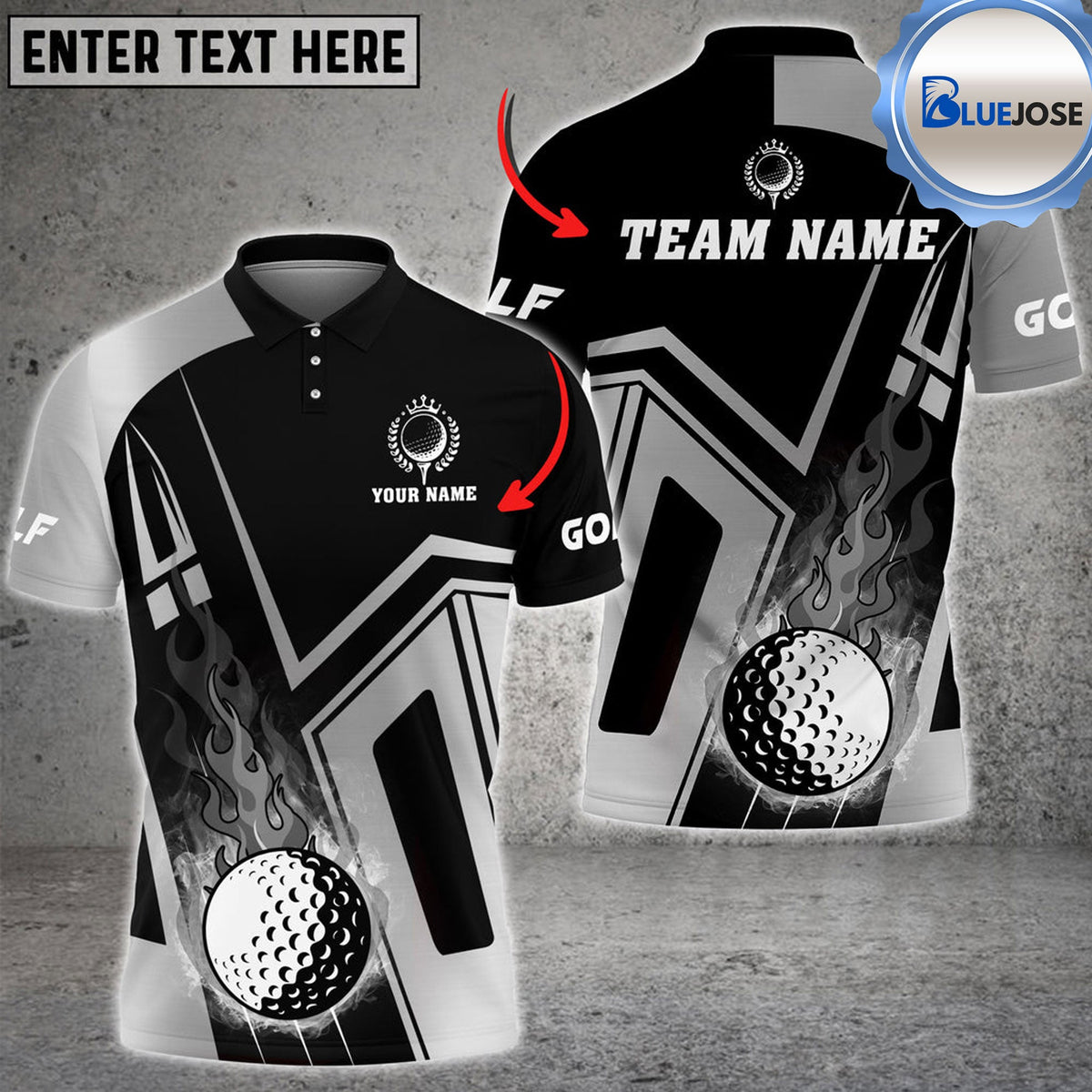 BlueJose Golf Ball Fire Flame Customized Name, Team Name 3D Shirts ( 6 Colors)
