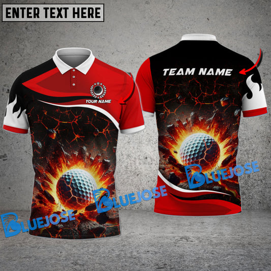 BlueJose Golf Crack Flame Magma Pattern Customized Name, Team Name 3D Shirts (4 Colors)