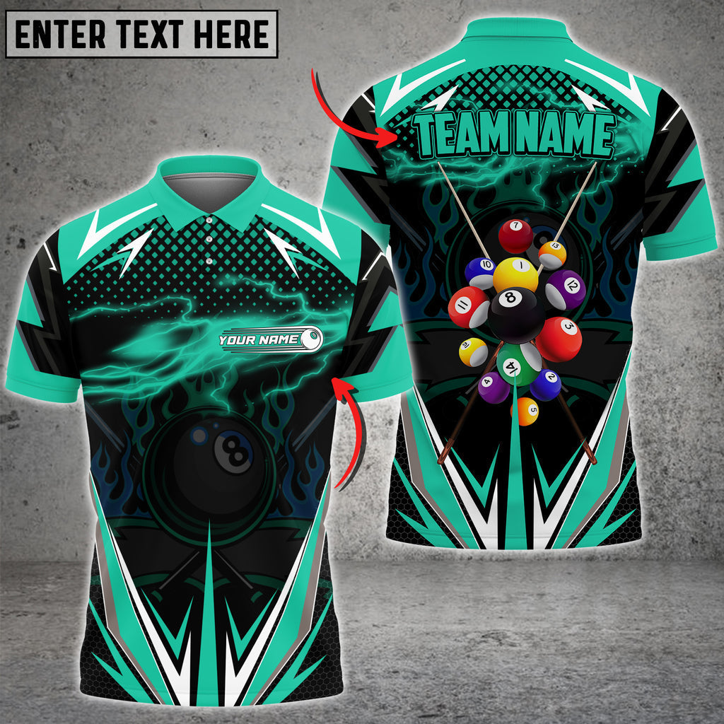 BlueJose Billiards 8 Pool Fire Flame Thunder Lightning Pattern Personalized Name, Team Name Unisex Shirt ( 4 Colors )