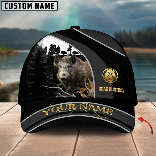 BlueJose Boar Hunting Forest Black And Gray Personalized Cap