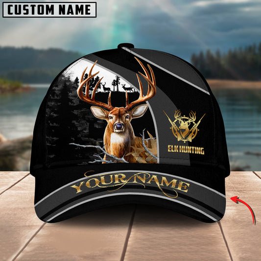 BlueJose Elk Hunting Forest Black And Gray Personalized Cap