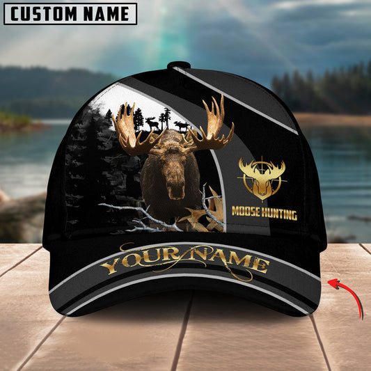 BlueJose Moose Hunting Forest Black And Gray Personalized Cap