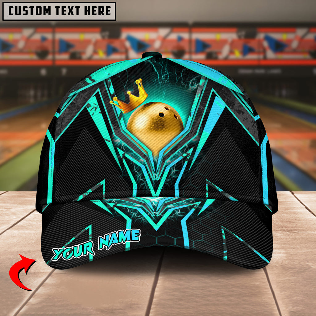 BlueJoses Bowling Ball & Pins Premium King Crown Multicolor Personalized Name Cap
