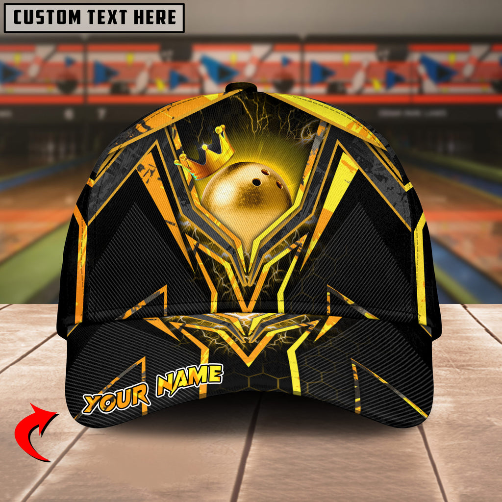 BlueJoses Bowling Ball &amp; Pins Premium King Crown Multicolor Personalized Name Cap
