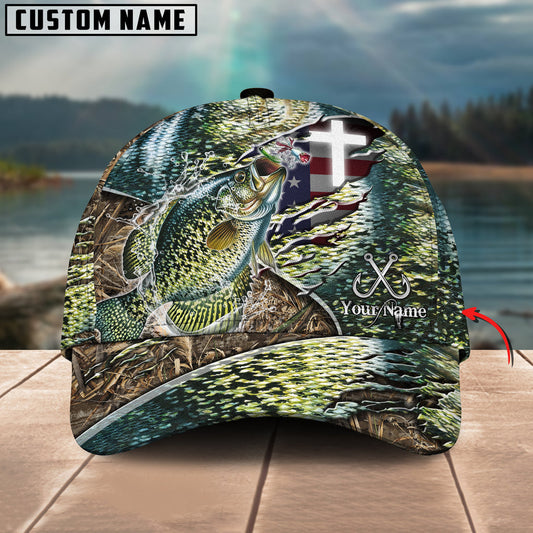 Bluejose Crappie Fishing American Flag & Cross Design with Camo Personalized Cap