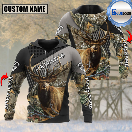 BlueJose Customized Name Elk Hunting Camo Grid Pattern 3D Shirt