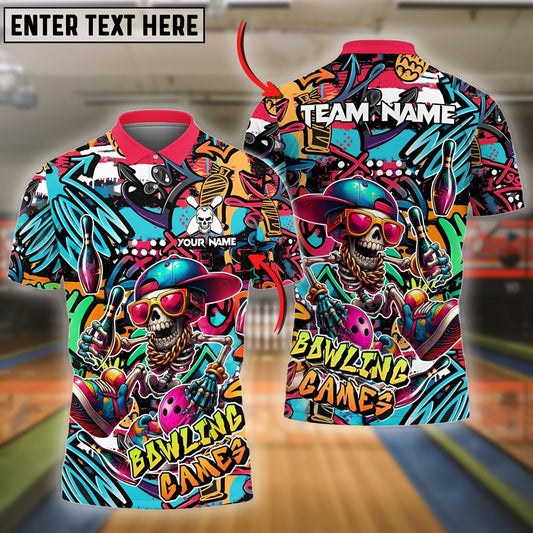 BlueJose Bowling Funny Skull Colorful Graffiti Personalized Name, Team Name 3D Shirt (4 Colors)