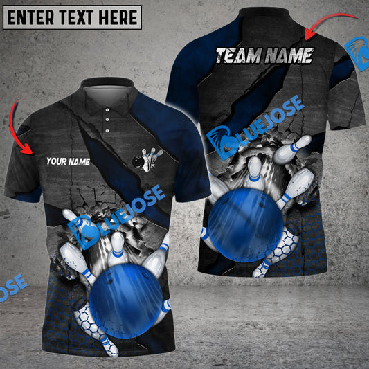 BlueJoses Bowling And Pins Hexagam Crack Multicolor Customized Name 3D Shirt ( 4 Colors )