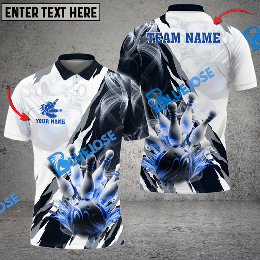 BlueJoses Bowling And Pins Smoke Paint Pattern Multicolor Customized Name 3D Shirt ( 4 Colors )