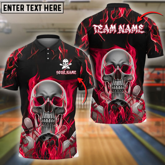 BlueJose Bowling And Pins Flaming Skull Personalized Name, Team Name 3D Shirt (4 Colors)