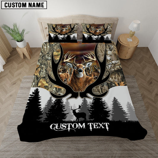 Bluejose Custom Text Grass Brown Deer Hunting Antler Pattern Bedding Set 3D All Over Printed