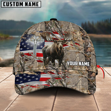 BlueJose Hunting Moose Camo Flag Pattern Multicolor Personalized Cap ( USA and CANADA Flag )