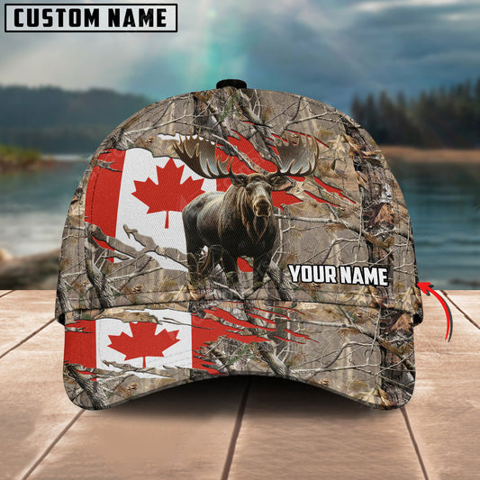 BlueJose Hunting Moose Camo Flag Pattern Multicolor Personalized Cap ( USA and CANADA Flag )