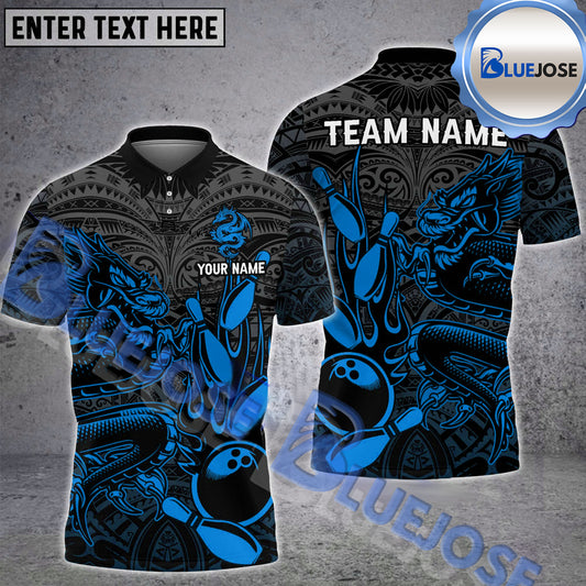 BlueJose Bowling And Pins Maori Dragon Flame Multicolor Customized Name 3D Shirt ( 4 Colors )
