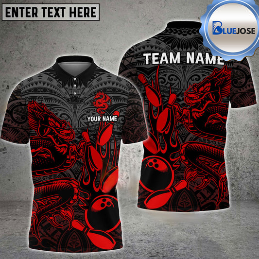 BlueJose Bowling And Pins Maori Dragon Flame Multicolor Customized Name 3D Shirt ( 4 Colors )