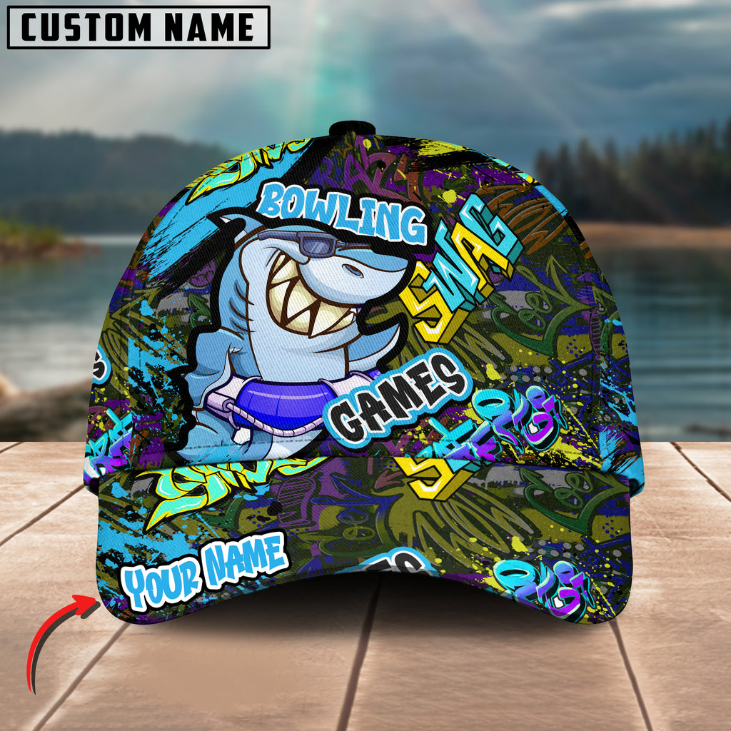 BlueJoses Bowling Funny Shark Graffiti Multicolor Personalized Name Cap