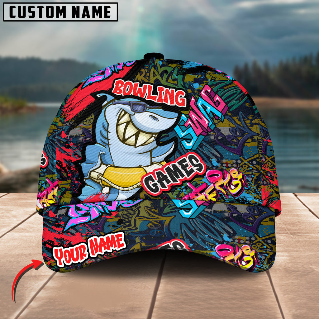 BlueJoses Bowling Funny Shark Graffiti Multicolor Personalized Name Cap