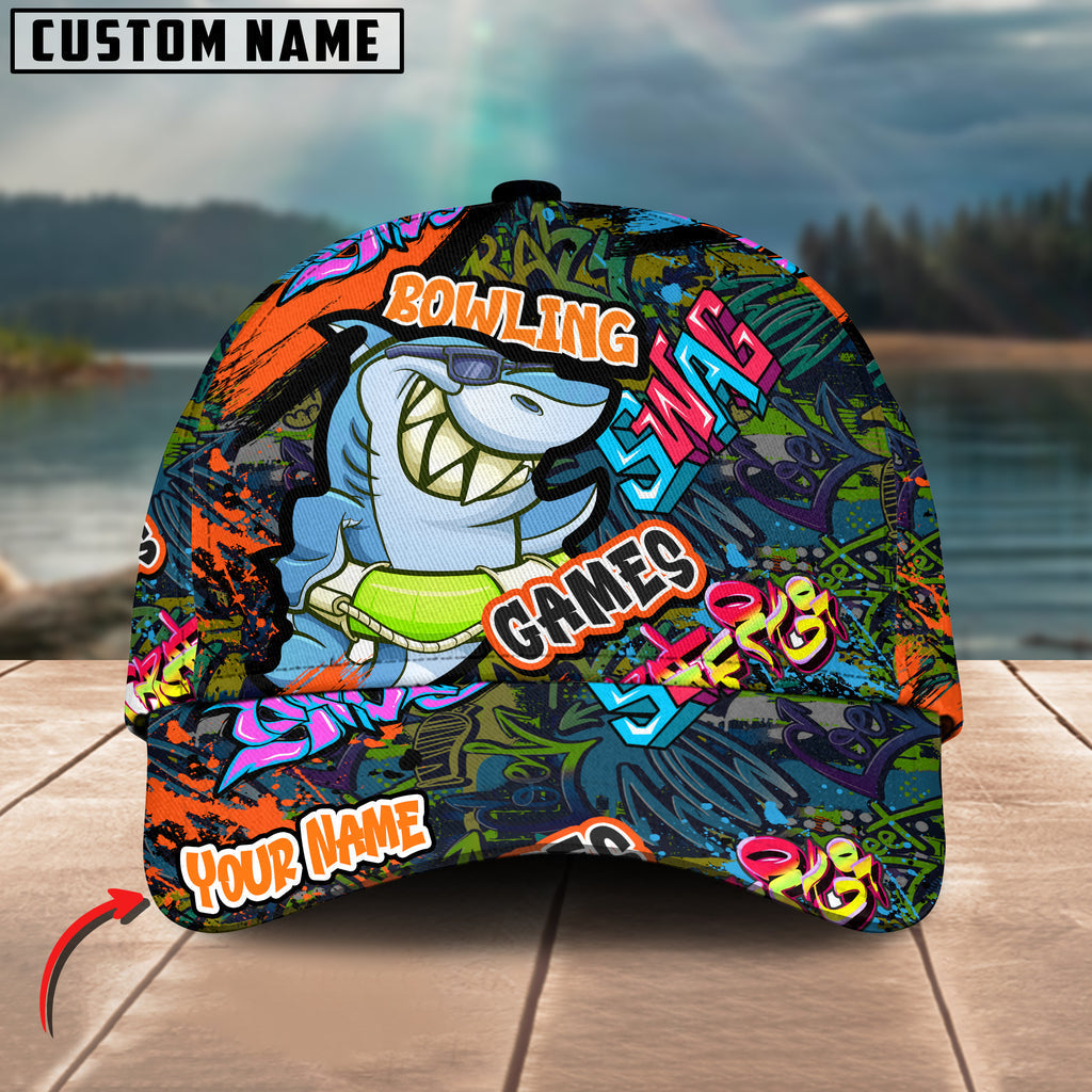 BlueJoses Bowling Funny Shark Graffiti Multicolor Personalized Name Cap