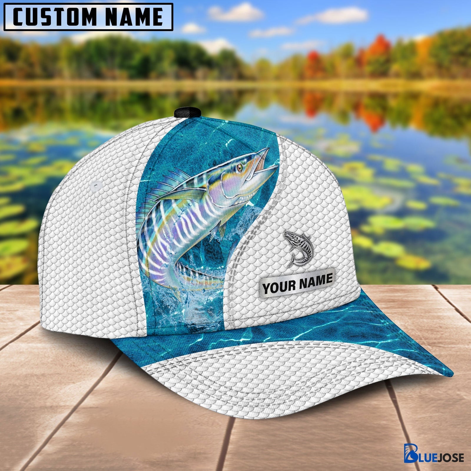 BlueJose Custom Name Wahoo Fishing Blue Water Cap