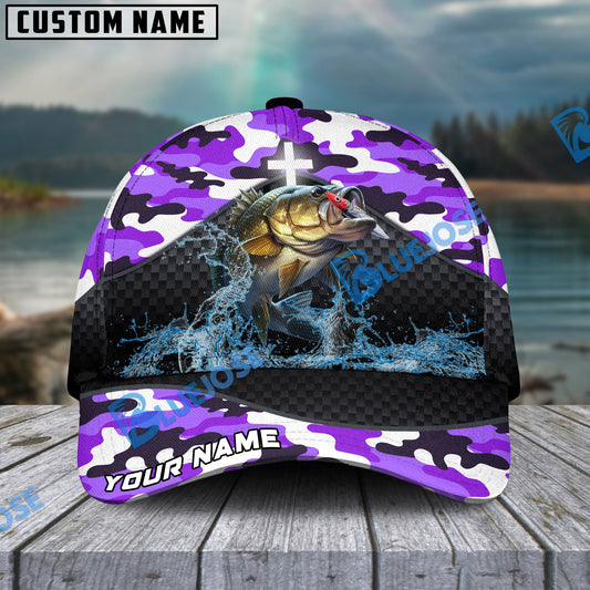 BlueJose Personalized Smallmouth Bass Fishing Purple Camo Sport Classic Cap