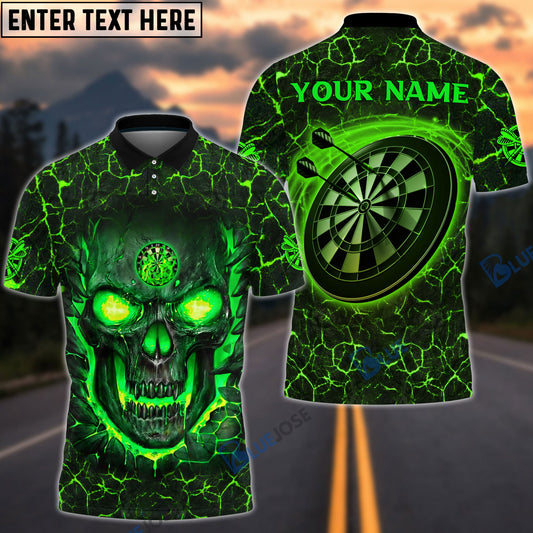 BlueJose Flame Green Skull Darts Personalized Name Shirt