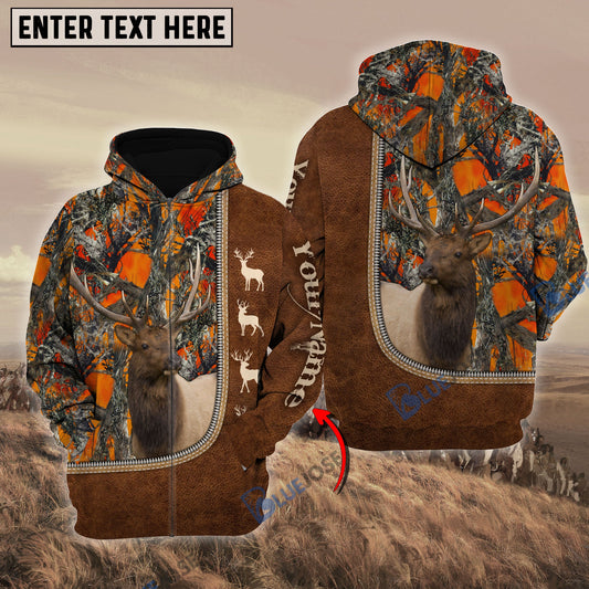 BlueJose Personalized Name Elk Happiness Hunting Orange Pattern 3D Hoodie