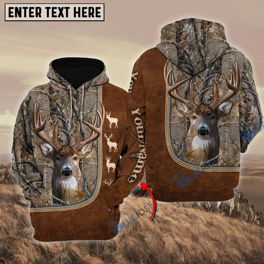 BlueJose Personalized Name Deer Happiness Hunting Brown Pattern 3D Hoodie