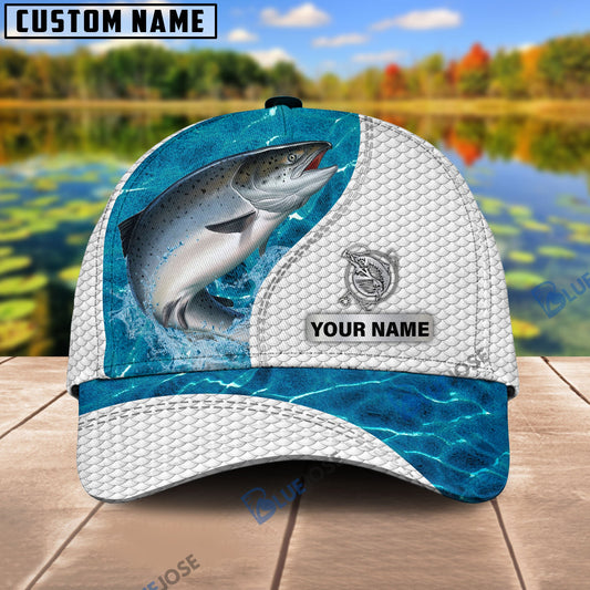 BlueJose Custom Name Salmon Fishing Blue Water Cap