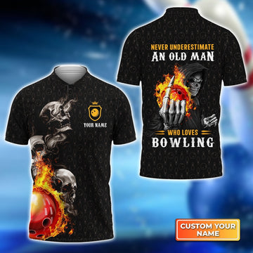 BlueJose Bowling Skull Never Underestimate An Old Man Who Loves Bowling Customized Name 3D Shirt