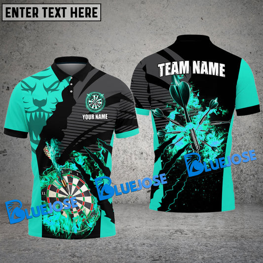 BlueJose Darts Fire Tiger Pattern Personalized Name, Team Name Shirt (4 Colors)