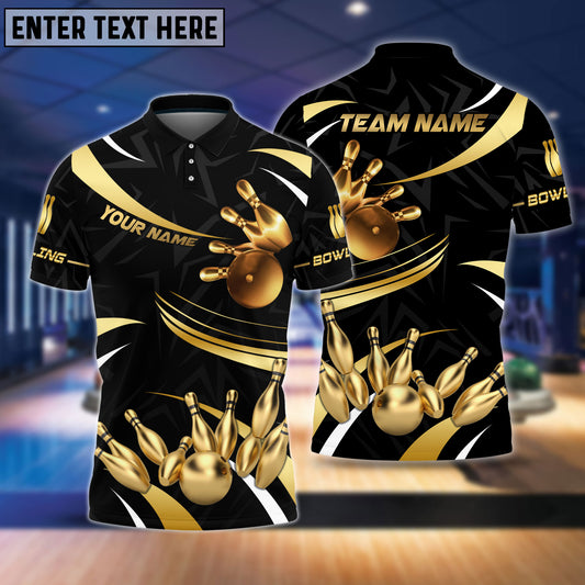 BlueJose Bowling And Pins Bling Bling Shiny Customized Name 3D Shirt (4 Colors)