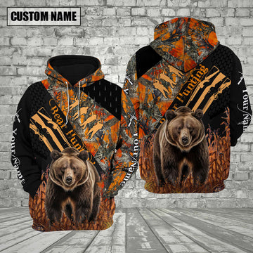 BlueJose Customized Name Bear Hunting Orange Camo 3D Shirt