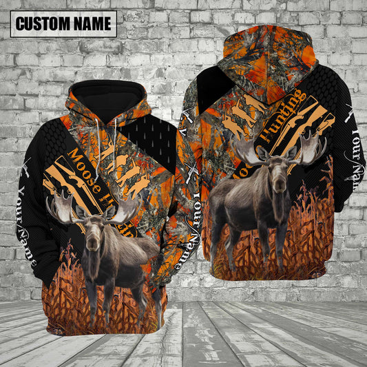 BlueJose Customized Name Moose Hunting Orange Camo 3D Shirt