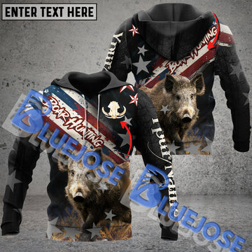 BlueJose Customized Name Boar Hunting Star USA Flag 3D Shirt