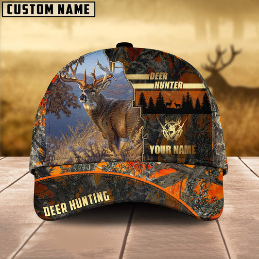 BlueJose Deer Hunting Forest Pattern Multicolor Personalized Name 3D Cap ( 2 Colors )