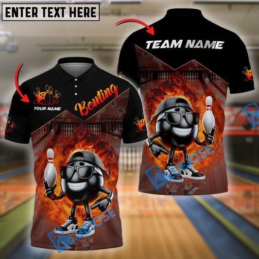 BlueJose Bowling Ball & Pins Fire Funny Bowling Ball Multicolor Options Personalized Name, Team Name 3D Shirt (4 Colors)