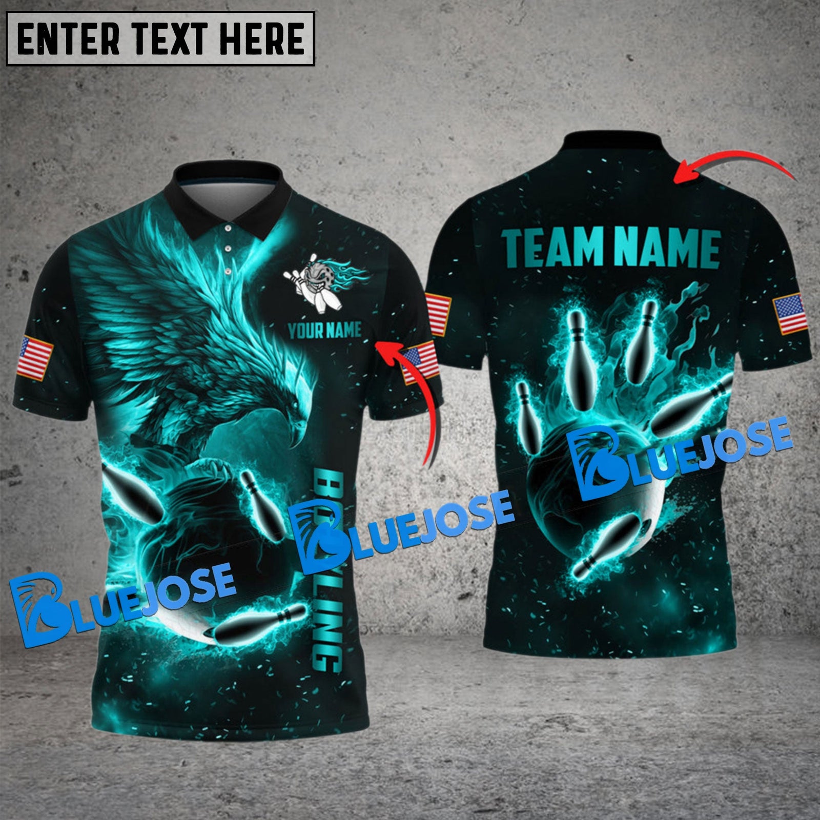 BlueJose Bowling And Pins Flame Phoenix American Flag Customized Name 3D Shirt (4 Colors)