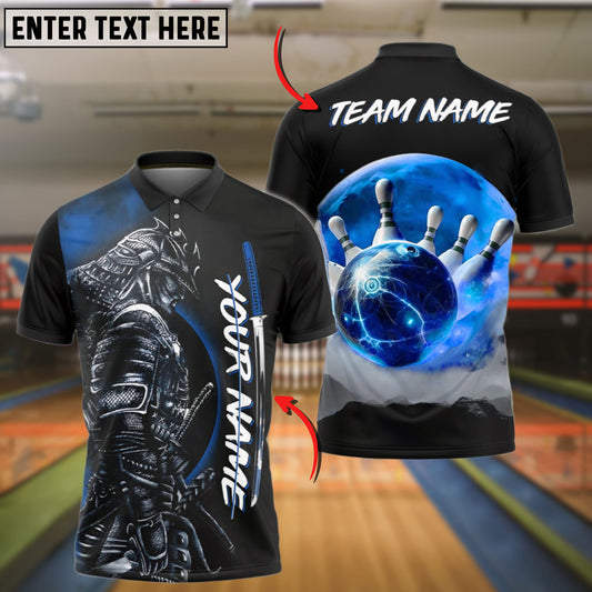 BlueJose Bowling And Pins Red Moon Samurai Customized Name 3D Shirt (4 Colors)