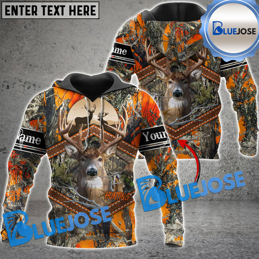 BlueJose Personalized Name Wilderness Deer Hunting Leather Pattern 3D Shirts ( 3 Colors )